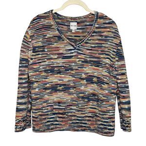 NIC+ZOE Sweater Size Large Multicolor Stripe Marissa Mixed Up V Neck Pullover